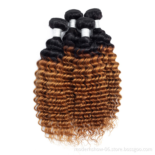 High Quality Double Drawn Cheap Brazilian Human Hair Bundles 1B 4 27 ombre colored Hair Extensions Deep Wave Curl Bundles